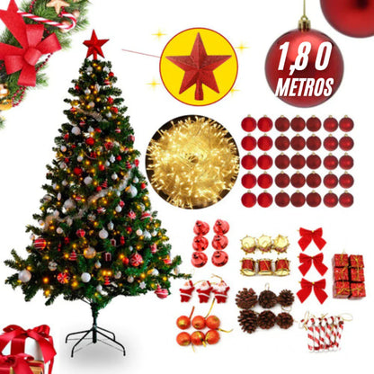 Arvore Natal 1,80m 500 Galhos Decorada Enfeitada Pinheiro Luxo Completa +80 Enfeites